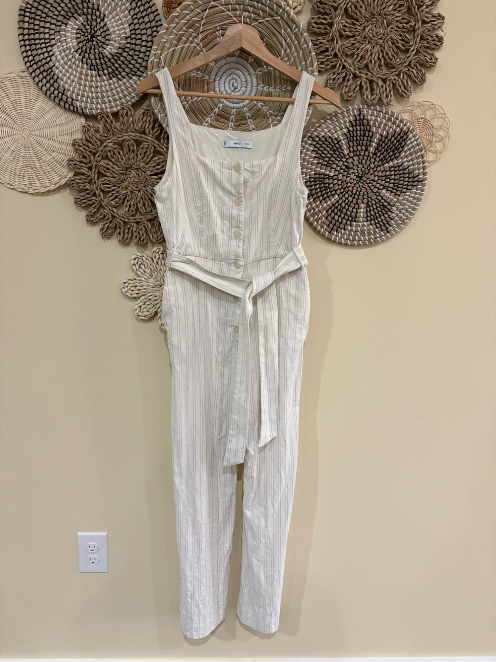 Mango Cream color Striped Jumpsuit Women’s Size XS